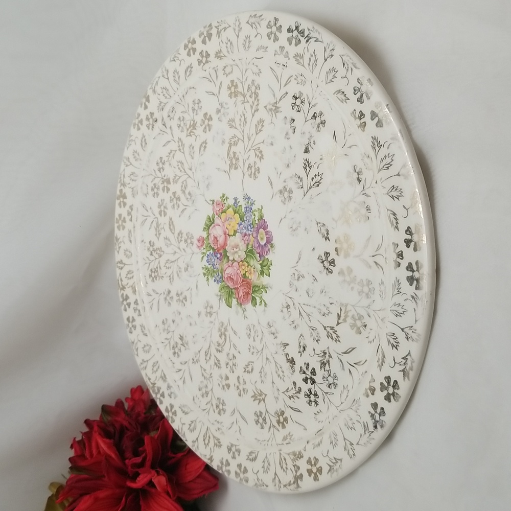 Atlas China Gold Flowered Cake Plate